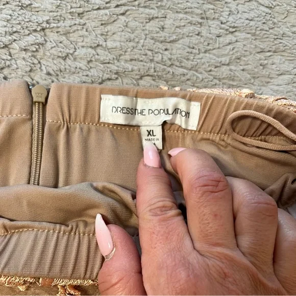 Dress The Population peach lace overlay with nude underneath top & skirt set. - Picture 9 of 9